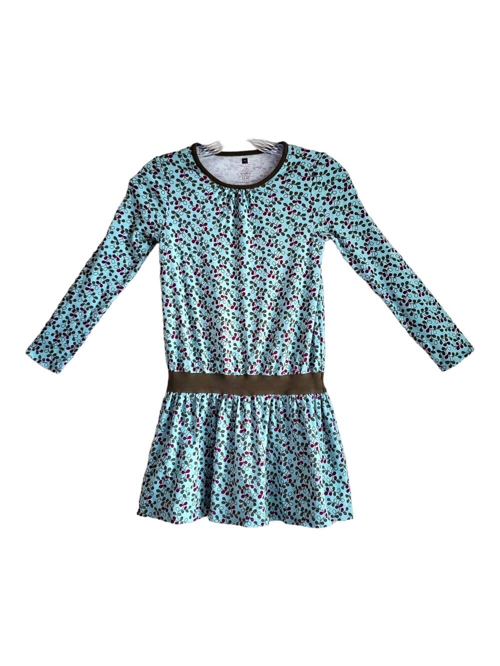 TEA COLLECTION Girl's 8 Dress Drop Waist Turquoise Cotton Knit Long Sleeve